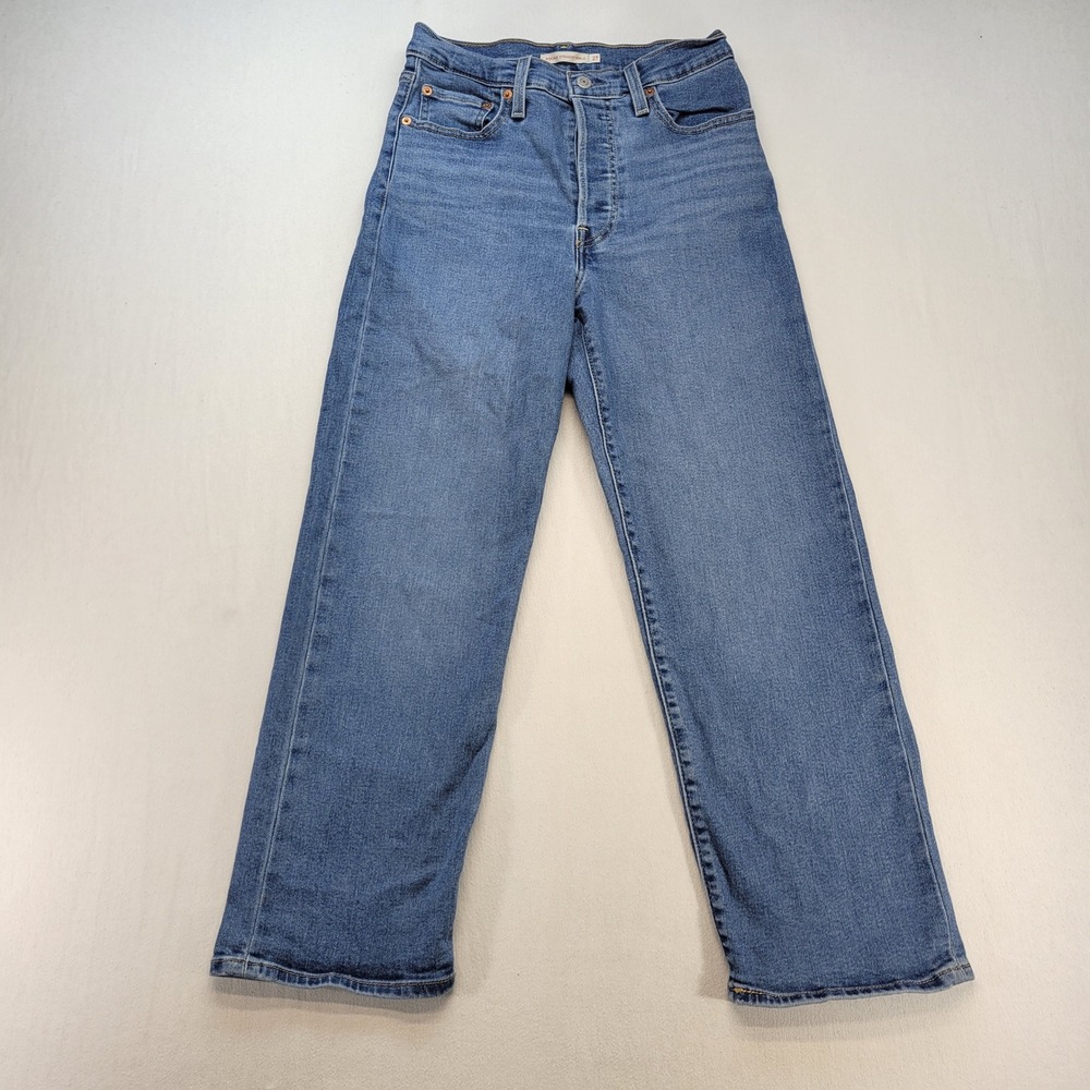 Levis Ribcage Straight Ankle Jeans Womens 27 Blue High Rise Stretch Denim